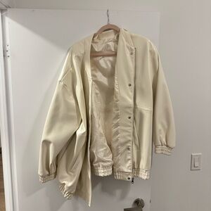 Anthropologie Leather Cream Bomber Jacket